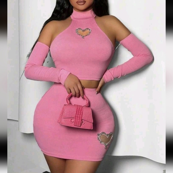 Women's Valentine's Day Love Diamond Short Skirt Two Piece Set - Picture 1 of 4